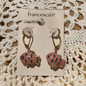 Francesca's Collections Pink and Teal Fish Earrings